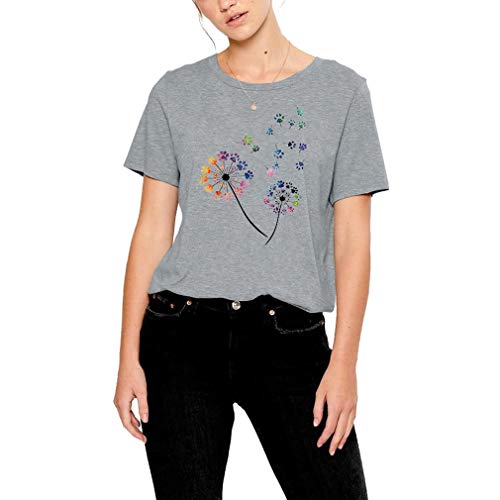 Novelty-Dandelion-Tshirt-Women-Dog-Paws-Graphic-Tee-Causal-Short-Sleeve-Kindness-Tops