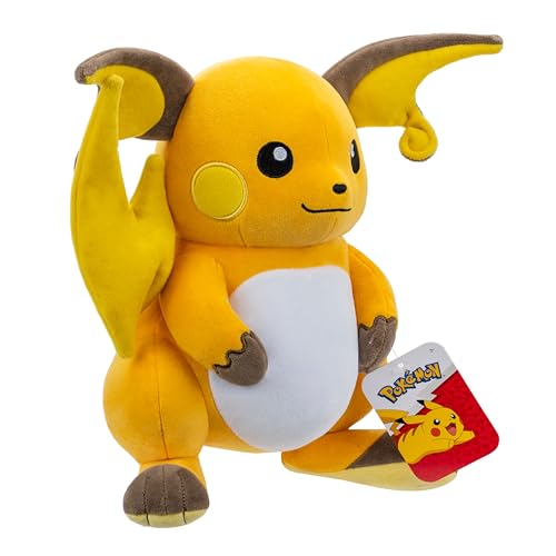 Pokemon 12 Large Raichu Plush - Officially Licensed - Pikachu Evolution Figure - Authentic Soft 12-Inch Stuffed Animal Toy - Gift for Kids, Boys, Girls - 2+