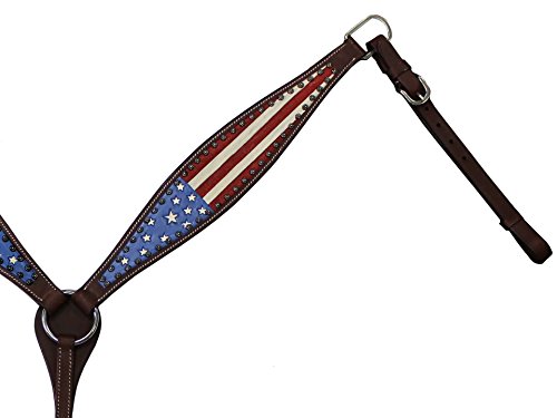Tahoe Tack Patriotic American Flag Drum Dyed Leather Western Breast Collar(Full Horse Size)