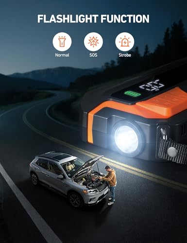 AstroAI M12 4000A Jump Starter with Air Compressor, Portable Battery Booster(All Gas &10L Diesel) with 150PSI Tire Inflator, LED Display, Fast Charging, Emergency Light, 10 Protections, for 12V Car