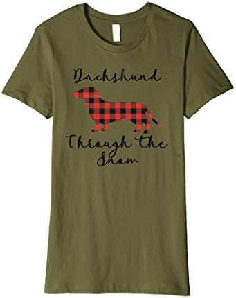 Womens Buffalo Plaid Dachshund Through The Snow, Merry Christmas XL Olive