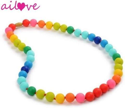 AILOVE Rainbow Silicone Teething Stylish Necklace for Moms and Babies Safety BPA Free 100 % FDA Approved Non Toxic Baby Teether Gift Stylish &amp; Natural