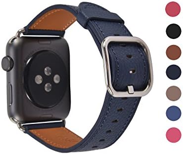 For Apple Watch Band Strap 42mm Dark Blue,TECH BERGEN Single Tour Calf Genuine Leather Strap with Classic Buckle for Apple Watch Bands Series 2/Series 1