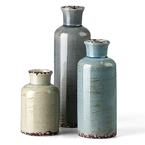 CwlwGO- Ceramic vase 3 Piece Set, Small vase for Country Home Decoration, Modern Farmhouse Living Room Decoration, Christmas Tabletop Decor, Bookcase, Fireplace and Entrance Decoration, - Image 2