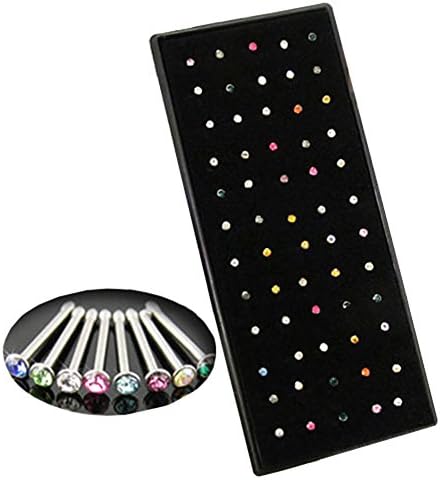 YingUs 60pcs 20 Gauge Crystal Rhinestone Nose Open Ring Bone Stud Stainless Steel Body Piercing Jewelry (Multicolor-60 PCS)