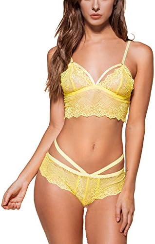 Neon Yellow Floral Lace Multi Strap Bralette-Neon Yellow-L