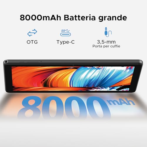 DOOGEETab T10W Android 16 Tablet 10 Pollici, 24 GB RAM + 128 GB ROM (2 TB TF), Tablet con Sim, batteria 8000 mAh, Android 4G LTE/WiFi 5, Doppia fotocamera, Bluetooth 5.0/OTG/Face ID/Type C, Blu