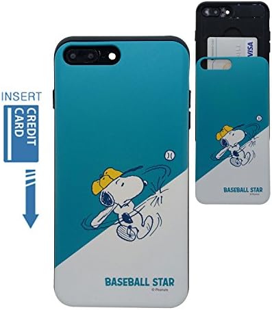 [iPhone 7 Plus Wallet Case/iPhone 8 Plus Wallet Case] Kubrick Slide Bumper Phone Case Dual Layer Card Wallet Holder (Snoopy Baseball)