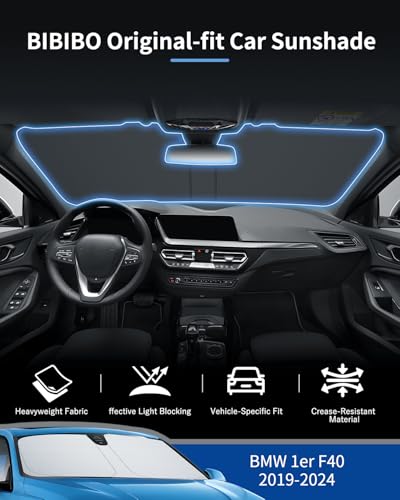 BIBIBO Compatible with BMW 1 Series F20 F40 2019-2024 Sun Protection, UV Protection, Car Sunshade, Anti-Crease Fabric, Interior Sunshade, Windscreen BMW 1 Series F40 Accessory