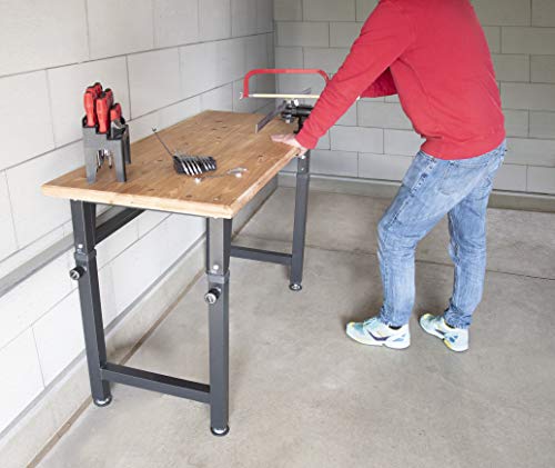 rikta höhenverstellbare Werkbank | höhenverstellbarer Arbeitstisch | ca. 135 (B) x 60 (T) x 85/95/105 (H) cm | Belastbarkeit 200 kg | FSC Holz-Arbeitsplatte – Bild 5
