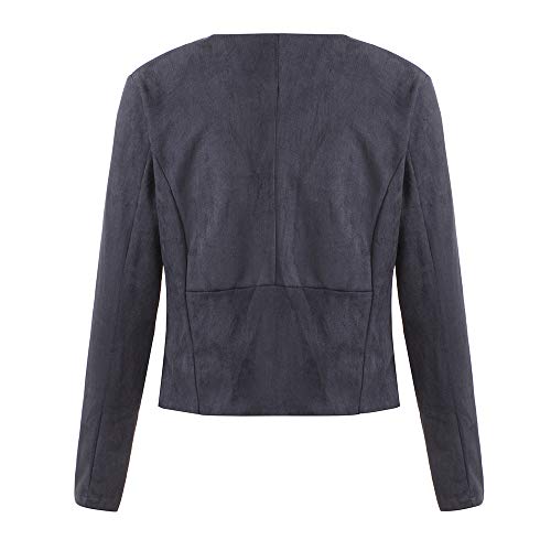 JOFOW Women's Solid Cardigans Suede Long Sleeve Slim Lapel Collar Elegant Chic Wrap Jackets Outwear Thin Coats for Women (2XL,Dark Gray) - Thumbnail 5