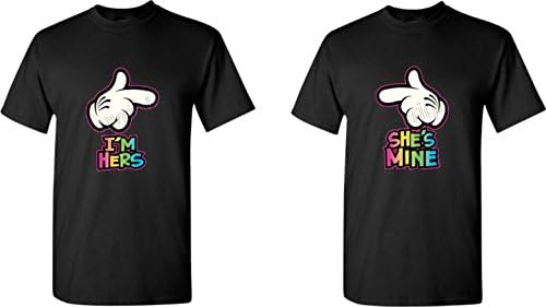 Couples T Shirt I'm Hers/she's Mine New Cool Logo Design (2XL BLACK, I'm hers)