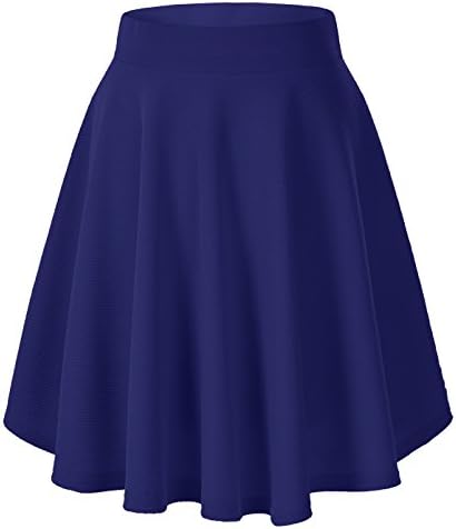 Urban CoCoWomen's Basic Midi Skirt Versatile Stretchy Flared Casual High Waisted Skirt
