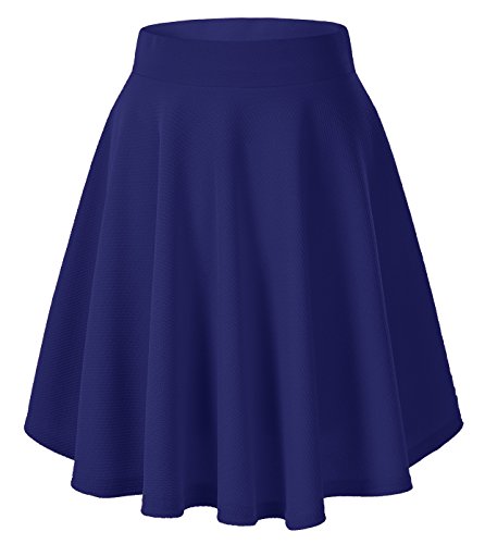 Urban CoCo Women's Basic Versatile Stretchy Flared Casual Mini Skater Skirt (X-Large, Royal Blue-Long) (Best Way To Wear Long Skirts)