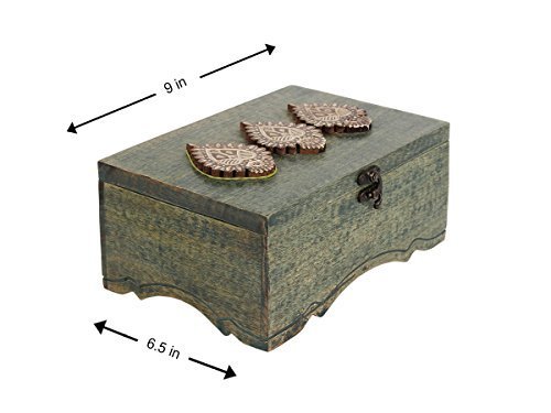 Store Indya Wooden Tea Box Chest with 6 Compartments Teabags Condiments Spices Holder Organizer Keepsake Storage Box Handmade Wooden Block In Distress Finish (Design 1)