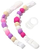 Teether Pacifier Clips - (2 Pack) Silicone Pacifier Holders for MAM, Nuk & Soothie - Fun, Colorful and BPA-Free Pacifier Holder (Pure Pink + Soothing Purple)