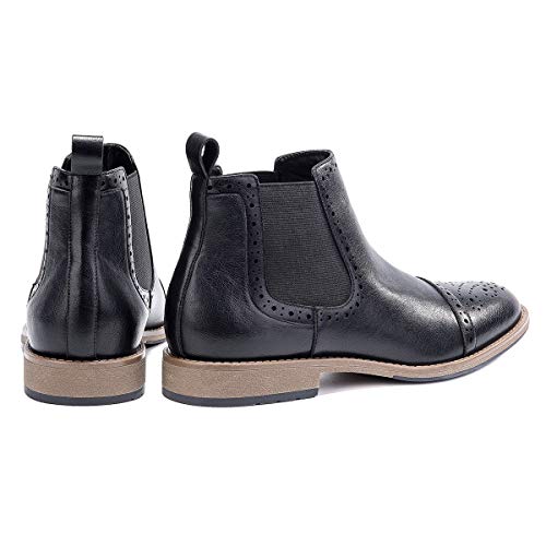 GM GOLAIMAN Men's Chelsea Boots Cap-Toe Semi-Brogue Boots Ankle Dress Boots Slip On Black 12