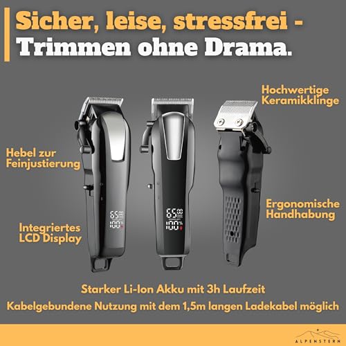 Alpenstern Dog Clippers - Quiet Professional Clipper for Dog Cat Horse Thick Fur - Dog Trimmer Dog Hair Trimmer Dog Razor - 3h Battery