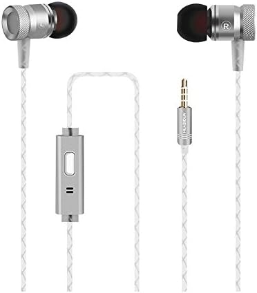 EAWE in-Ear Headphones Heavy Bass Noise Cancelling Running Sports Corded Headsets HD Stereo Sweatproof Earbuds for Gym Noise Cancelling iPhone Android Smartphones Silver