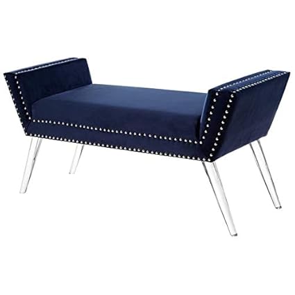 Amazon Com Brika Home Velvet Upholstered Bench In Navy Blue