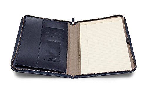 Maruse Leather Padfolio Executive Leather Writing Portfolio, Document Holder, Business Case - Made in Italy (Navy)