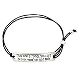 You Are Strong, You Are Brave, You’ve Got This’ Inspirational Stretch Bracelet - One Size Fits All Motivational Bracelet With Engraved Plaque & Black Elastic