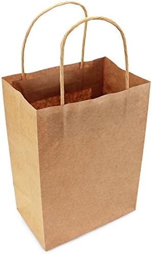 WFPLUS Brown Kraft Paper Bags - Gift Party Bags with Handles - 20pc 6.9"x4.35"x9.5" Shopping Bags