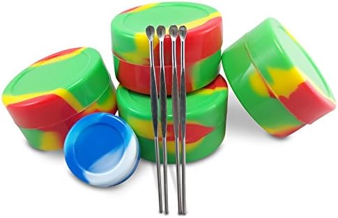 4 Pack of 22ml Large Nonstick Silicone WAX DAB Container , For Oil Wax Concentrate + FREE dabbers and extra smaller jar (4 Pack, Yellow Red Green)