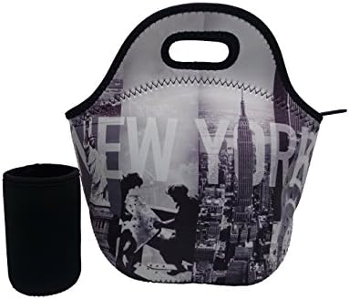 Insulated Lunch Box Bag with Bottle Bag “New York” Cooler Lunch Tote with Can Holder Lunch Organizer Lunch Holder Lunch Container School Lunch Bag Lunch Sack Thermal Zipper Bag