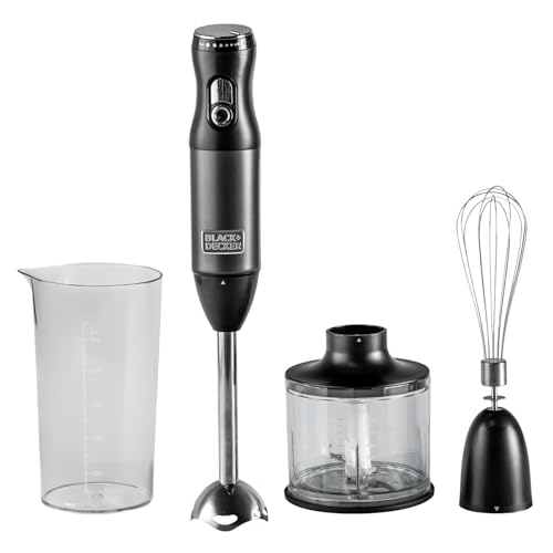 BLACK+DECKER Premium Stainless Steel Hand Blender - 600W Powerful Motor, Dual-Speed, SS Shaft with Splash Control, 550ML Beaker, 600ML Chopping Bowl | Blend, Chop, and Whisk with One Tool | SSHB625-B5