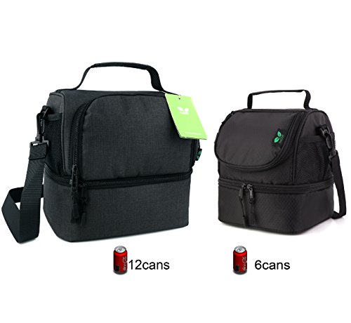 Lunch Bag For Boys Men Women Kids, F40C4TMP YKK Zipper Insulated Soft Tote Cooler Box With Pocket,Shoulder Strap, Medium Black (6 Can)