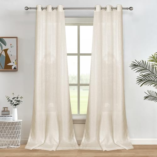 Melodieux Cortinas Visillos Beige para Salón Cortinas Translúcidas Dormitorio 2 Piezas, 140x137cm