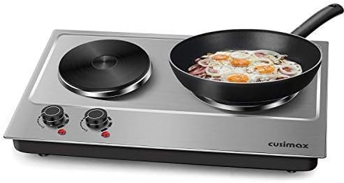 Cusimax 1800W Hot Plate for Cooking Electric - Double Electric Burner - Stainless Electric Stove - Upgraded - CMHP-C180N