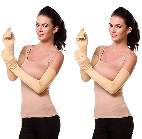 NESVIB Pack of 2 Pairs Skin Colour Cotton Full Arm/Hand Sleeves Gloves For Summer, Winter, Dust & Sun Protection for Men, Women and Girls