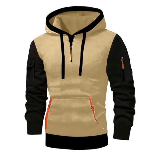 Cocila Hoodies for Men UK, 1/4 Zip Sweatshirt Micro Fleece Lined Pullover Hoodie Plain Hoody Long Sleeve Tops Warm Thermal Combat Tactical Sweatshirt Workwear Khaki S