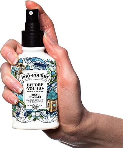 POO-POURRI BEFORE-YOU-GO TOILET SPRAY, FRESH SEA SALT, 4 FL OZ, UP TO 200 USES, BATHROOM ODOR DEODORIZER, PLANT-BASED WITH ESSENTIAL OILS, FOR HOME OR WORK, SEA SALT, BERGAMOT & EUCALYPTUS SCENT