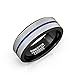 Duke Collections Mens Wedding Band White Brushed with Blue Groove and Black Inside Comfort Fit