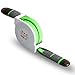 USB Cable, Retractable 2 in 1 Universal USB Cable Sync Data Charging Cable 3ft(1M) with 8 Pin Lighting / Micro USB Ports for iPhone, iPad, Samsung Galaxy and most Android phones, Tablet (Green)