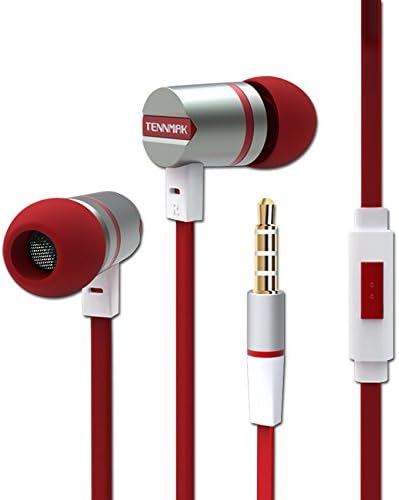 Gtide In-Ear Earbud Earphones, Headphones with In-line Mic and Noise Isolating,Flat Cord Earbuds Earphones for Phone, iPad, iPod, Samsung,Nokia, HTC , Mp3 Players(Red +Silver)