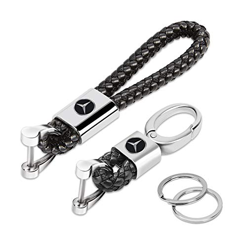 ROYAGO 2Pack Car Keychains Leather KeyRings Grip Strap for Mercedes Benz BMW Audi Ford Toyota VW Honda (Black, for Benz)