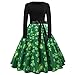 Haluoo Women’s Vintage St. Patrick’s Day Dress, Ladies Long Sleeve O Neck Clover Print Dress Fit and Flare Swing Cocktail Dresses (XX-Large, Green)thumb 1