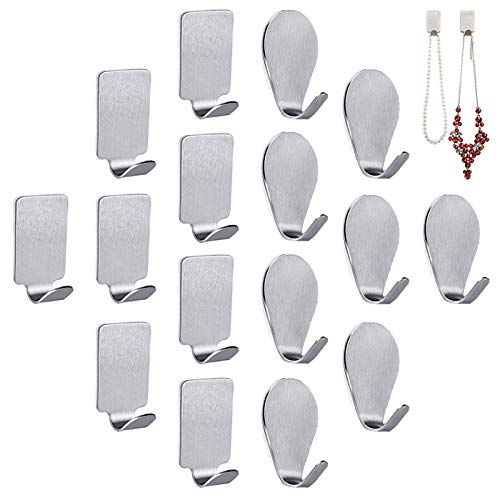 JINSHUNFA 304 Stainless Steel Towel Hooks, 16pcs Set, Silver, Modern Casual, Wall Mount, Rust Resistant, Up to 4lbs Each, Perfect for Home Decor, Kitchen, Bathroom, Bedroom, Office, etc.