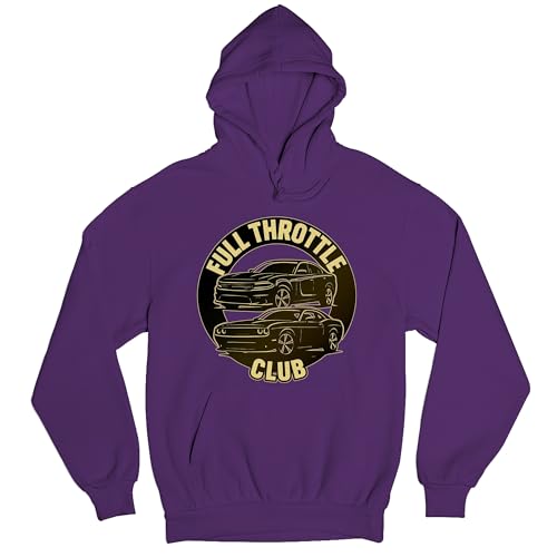 Tee Hunt Full Throttle Club Men's Graphic Hoodie - American Muscle Car Performance V8 Power Design Small Purple at Amazon