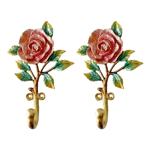 Pewery Vintage Flower Shaped Decorative Wall Hooks Rack Hangers for Hanging Clothes Coats Towels Keys Hats, 2 Pack Antique Metal Mounted Wall Hook