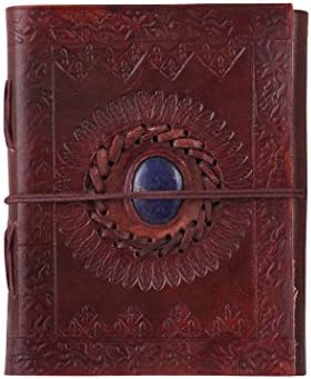 ALBORZ Handmade Genuine Leather Embossed Stone Travel Journal, Diary for Men and Women , Leather Bound Refillable Notebook , Best Gift for Art Sketchbook , Size 6 x 5 inches