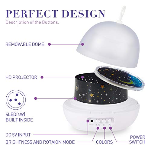 Kids Night Lights - 4 Set Films 360 Degree Rotating Star Projector, Star Night Lights Lamp with USB Cable, 4 LED Bulbs, 8 Color Changing, Best for Children Baby Bedroom Decorations, Christmas Gifts - Thumbnail 4