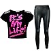 a2z4kids New Kids Girls It's My Life ! Crop Top & Black Wet Look Legging Set 7-13 Years