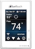 SunTouch Connect WiFi enabled Touchscreen Programmable Thermostat [universal] Model 500875 (low-profile floor heat control, 120/240V, bright white + paintable beauty ring) includes floor sensor