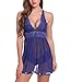 ADORNEVE Women Open Back Halter Lingerie Lace Mini Dress Soft Sleepwear Pajamas