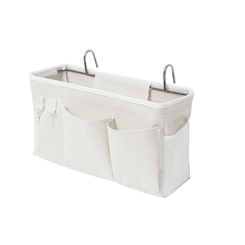 E EBETA Bed Organiser Bed Bag with Hanging Hook Cabin Bed Storage Bag for Book, Magazine, Mobile Phone, Headphones Bed Storage (White)